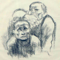 "Gefangene, Muslk horend" (Miners) by Kathy Kollwitz, 1930.
