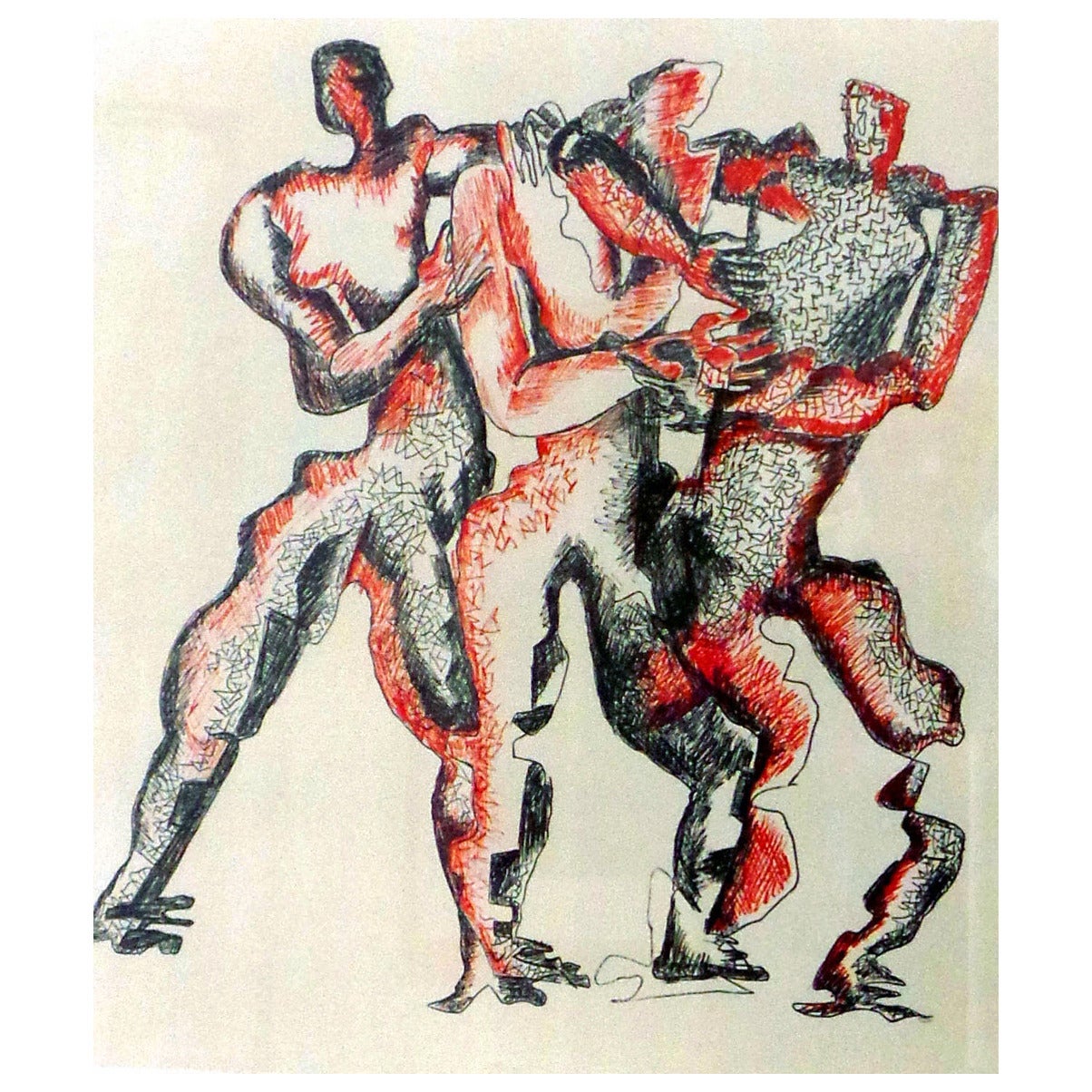 Untitled" (Three Red and Black Figures) by Ossip Joselyn Zadkine For Sale