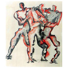 Untitled" (Three Red and Black Figures) by Ossip Joselyn Zadkine