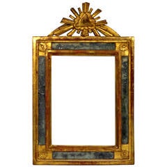 Antique 18th Century Polychromed Wood Frame with Mirrored Elements
