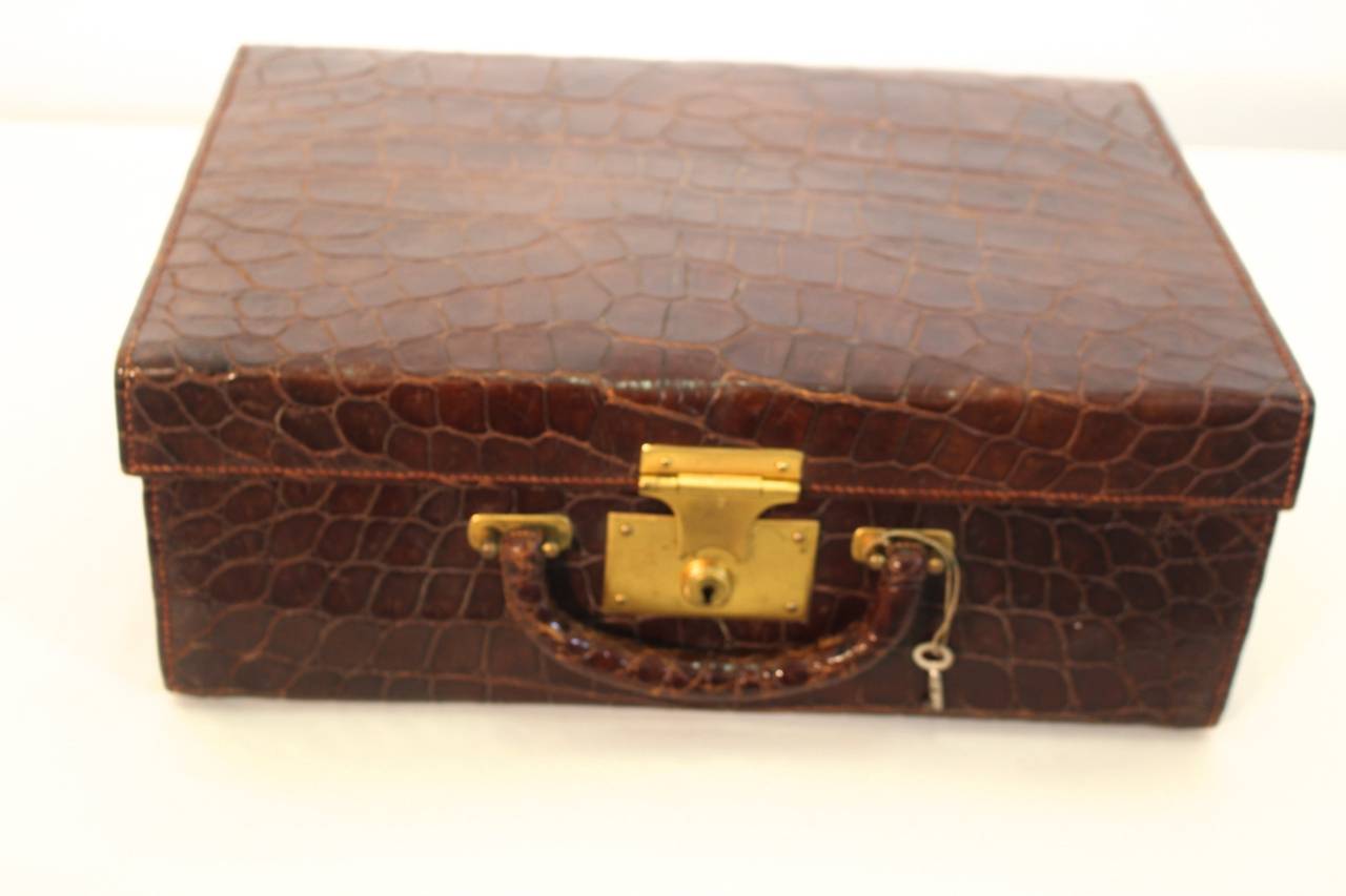 Brass Extraordinary Alligator Leather Case for Gents, UK, c. 1920