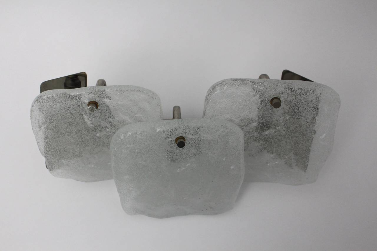 Austrian Mid-Century Modern Vintage Ice Glass Sconces by Kalmar Vienna, 1960s For Sale