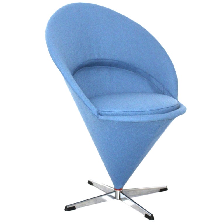 Blue Scandinavian Modern Cone Chair or Side Chair by Verner Panton Denmark 1958 For Sale