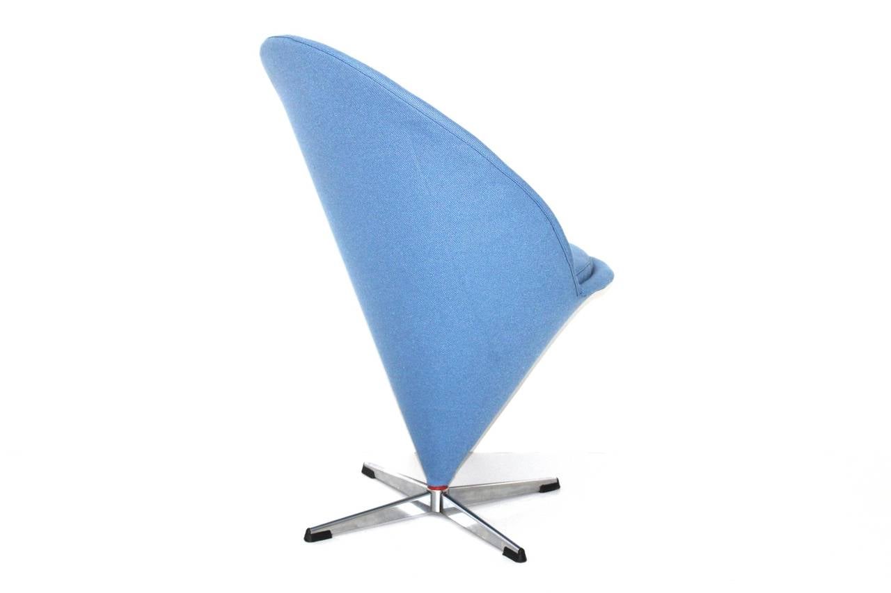 Danish Blue Scandinavian Modern Cone Chair or Side Chair by Verner Panton Denmark 1958 For Sale
