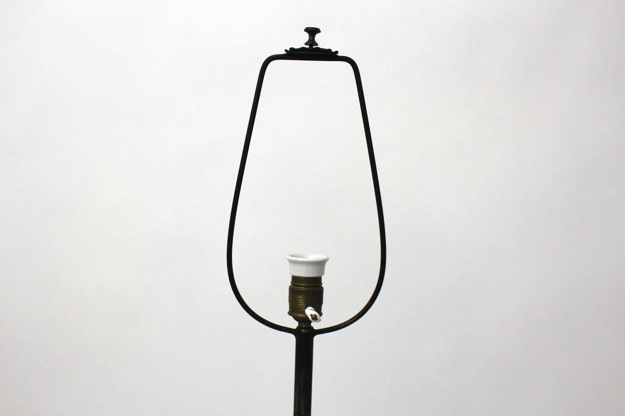 French Mid Century Modern Vintage Metal Floor Lamp with blue Shade France c.1950 For Sale