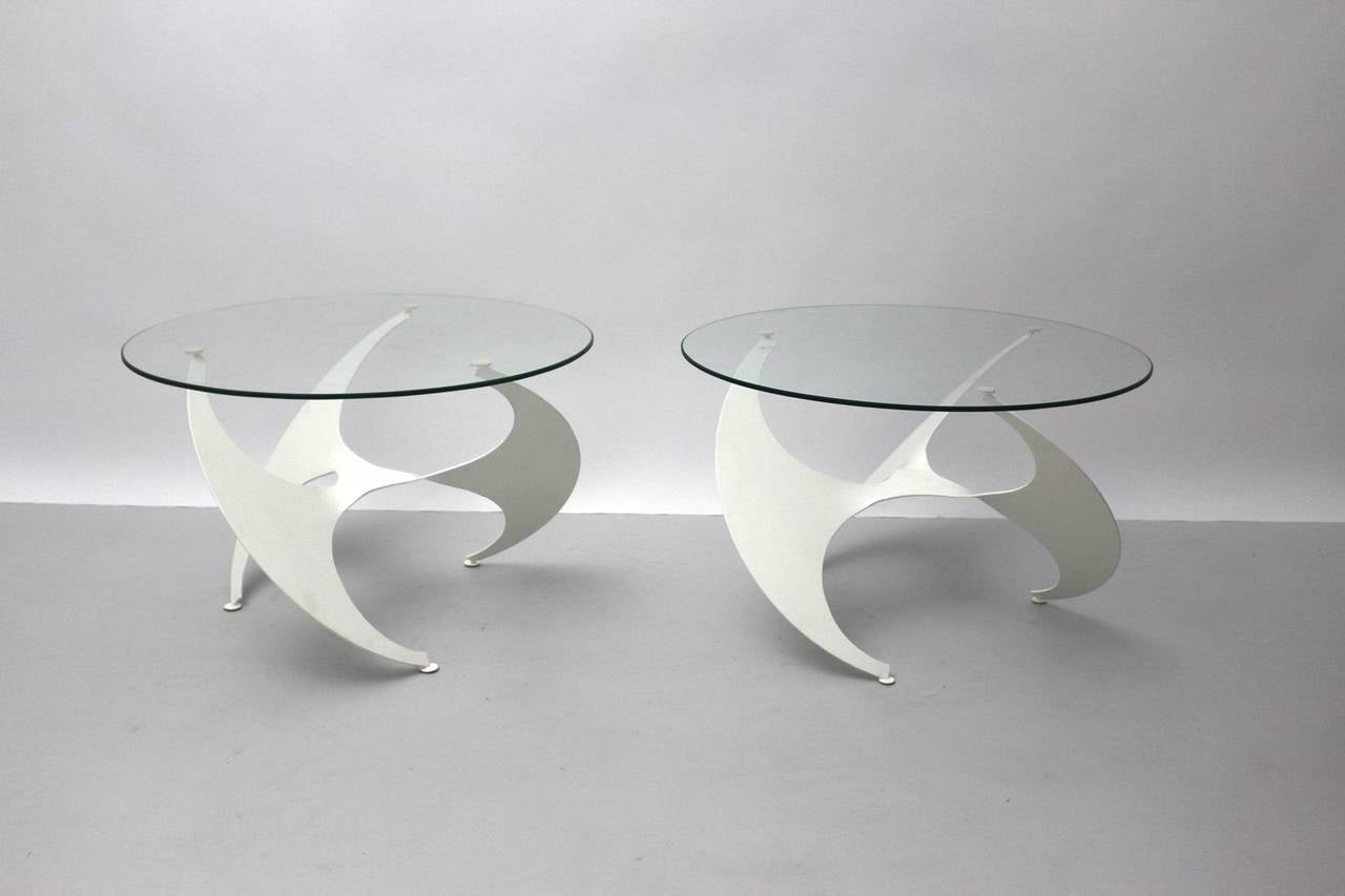 Laqué Space Age Two Vintage White Metal Coffee Table Knut Hesterberg 1960 Germany en vente