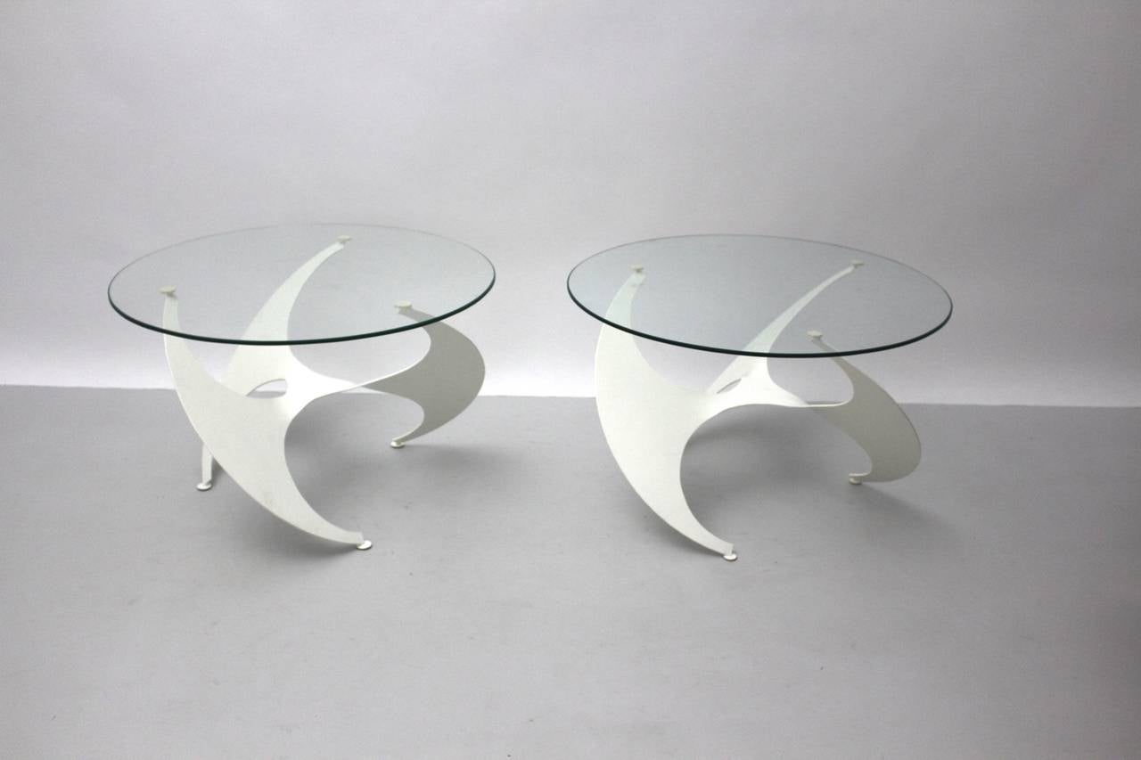 Space Age Two Vintage White Metal Coffee Table Knut Hesterberg 1960 Germany In Good Condition For Sale In Vienna, AT