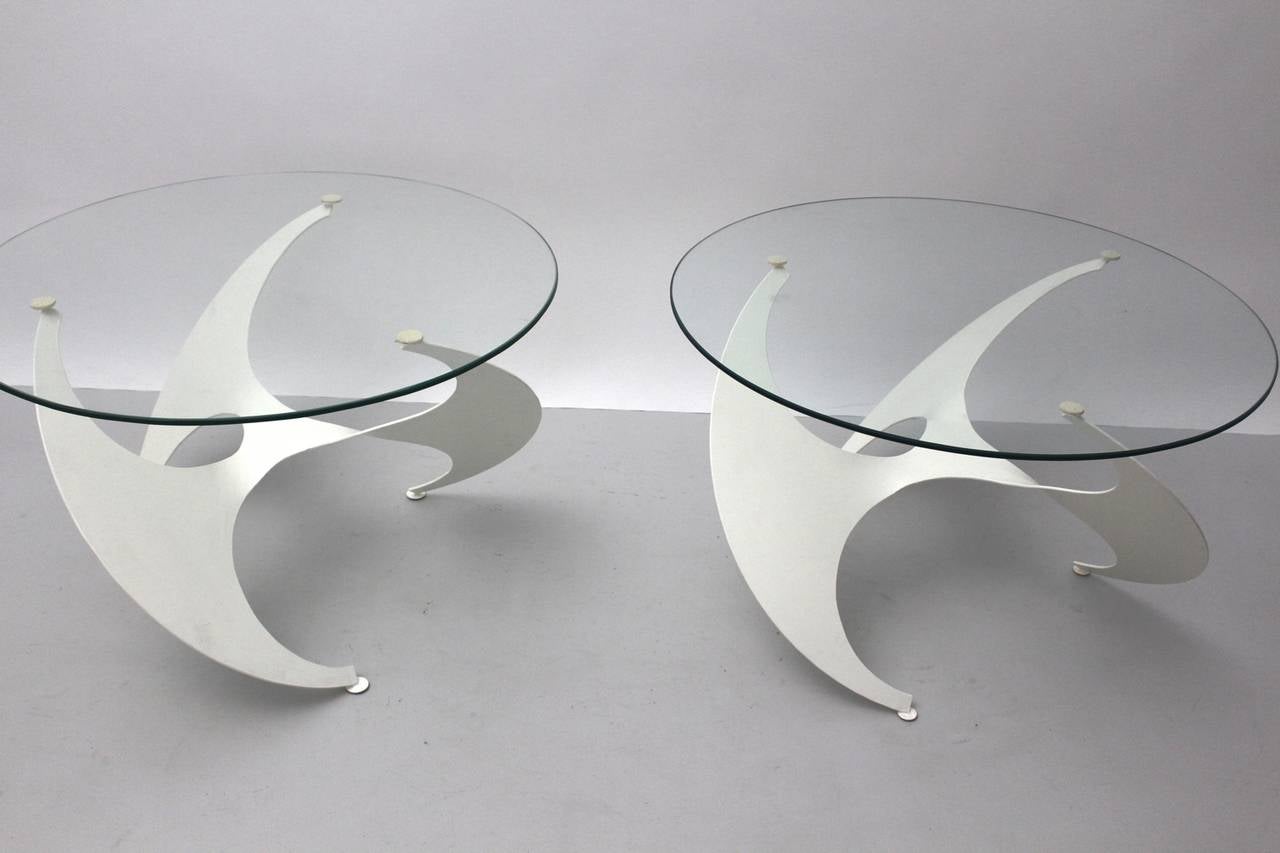 Mid-Century Modern Space Age Two Vintage White Metal Coffee Table Knut Hesterberg 1960 Germany en vente