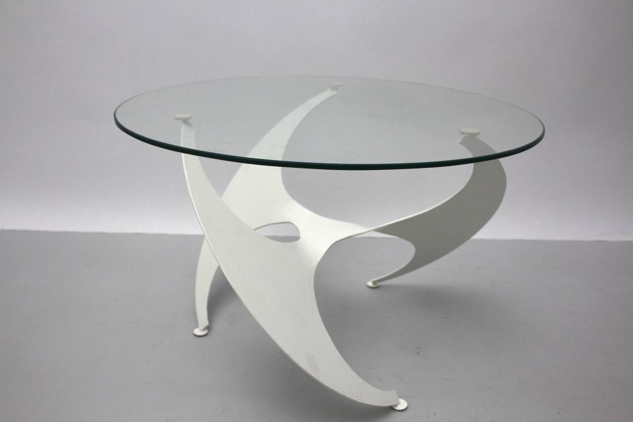 Mid-Century Modern Space Age Two Vintage White Metal Coffee Table Knut Hesterberg 1960 Germany For Sale