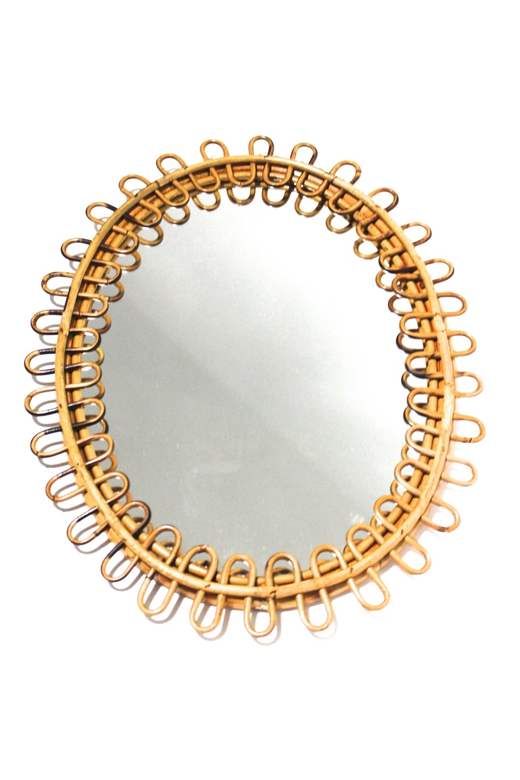 Mid-Century Modern Riviera Style Rattan Mirror in the Style of Jean Royere, 1950s