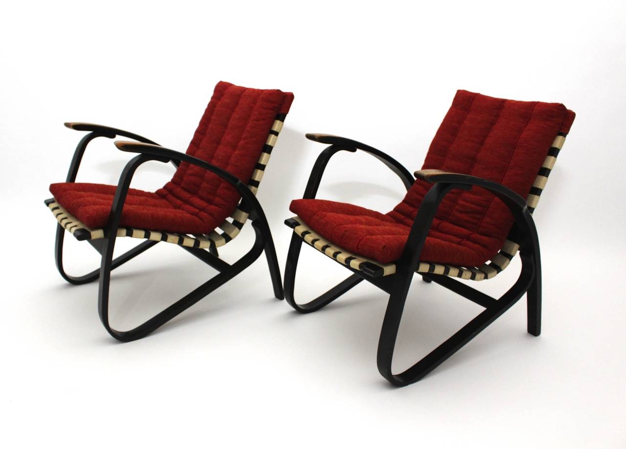 Mid-20th Century Art Deco Bentwood Lounge Chairs by Jan Vanek and A. Kropacek, Czech Rep., 1940s For Sale