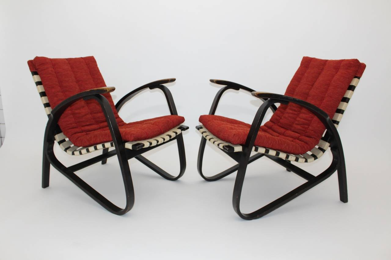 Art Deco Bentwood Lounge Chairs by Jan Vanek and A. Kropacek, Czech Rep., 1940s For Sale 2