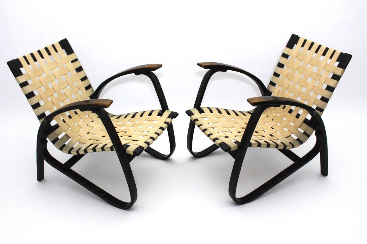 Art Deco Bentwood Lounge Chairs by Jan Vanek and A. Kropacek, Czech Rep., 1940s For Sale 1
