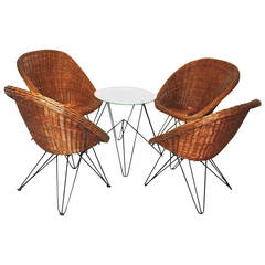 Mid-Century Wicker Seating Set by Rohe Noordwolde, Netherlands,  1950s