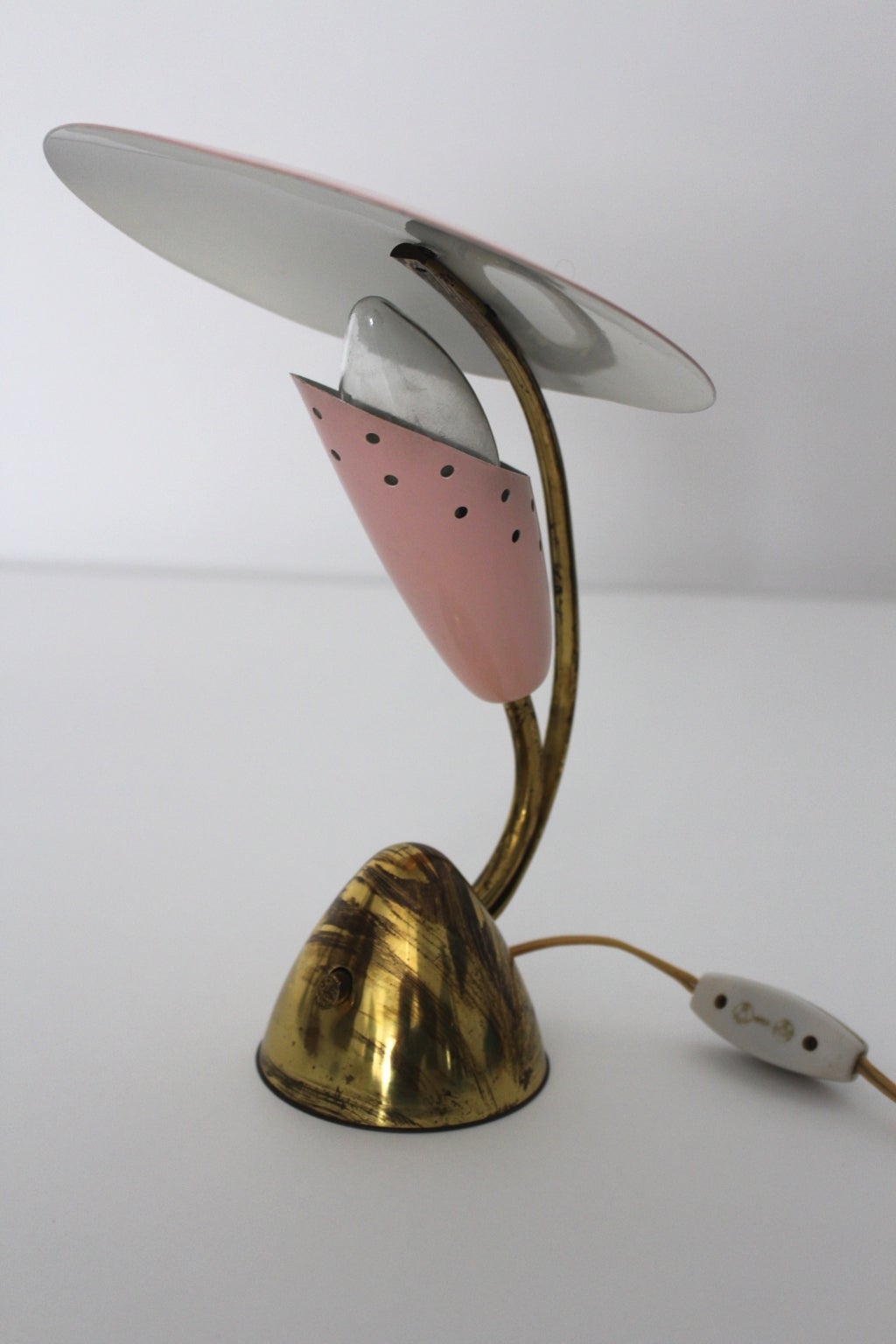 Italian Mid Century Modern Pink Brass  Vintage Table Lamp 1950s Italy