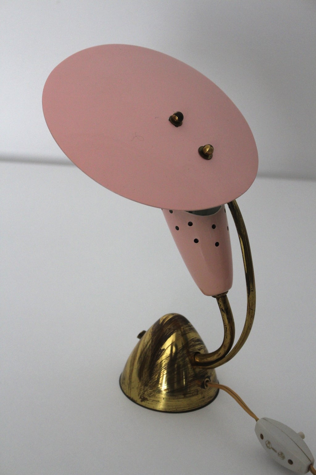 Enameled Mid Century Modern Pink Brass  Vintage Table Lamp 1950s Italy