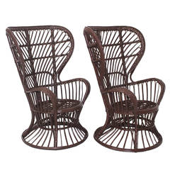 Retro  Wicker Chairs designed by Lio Carminati, Italy, circa 1948