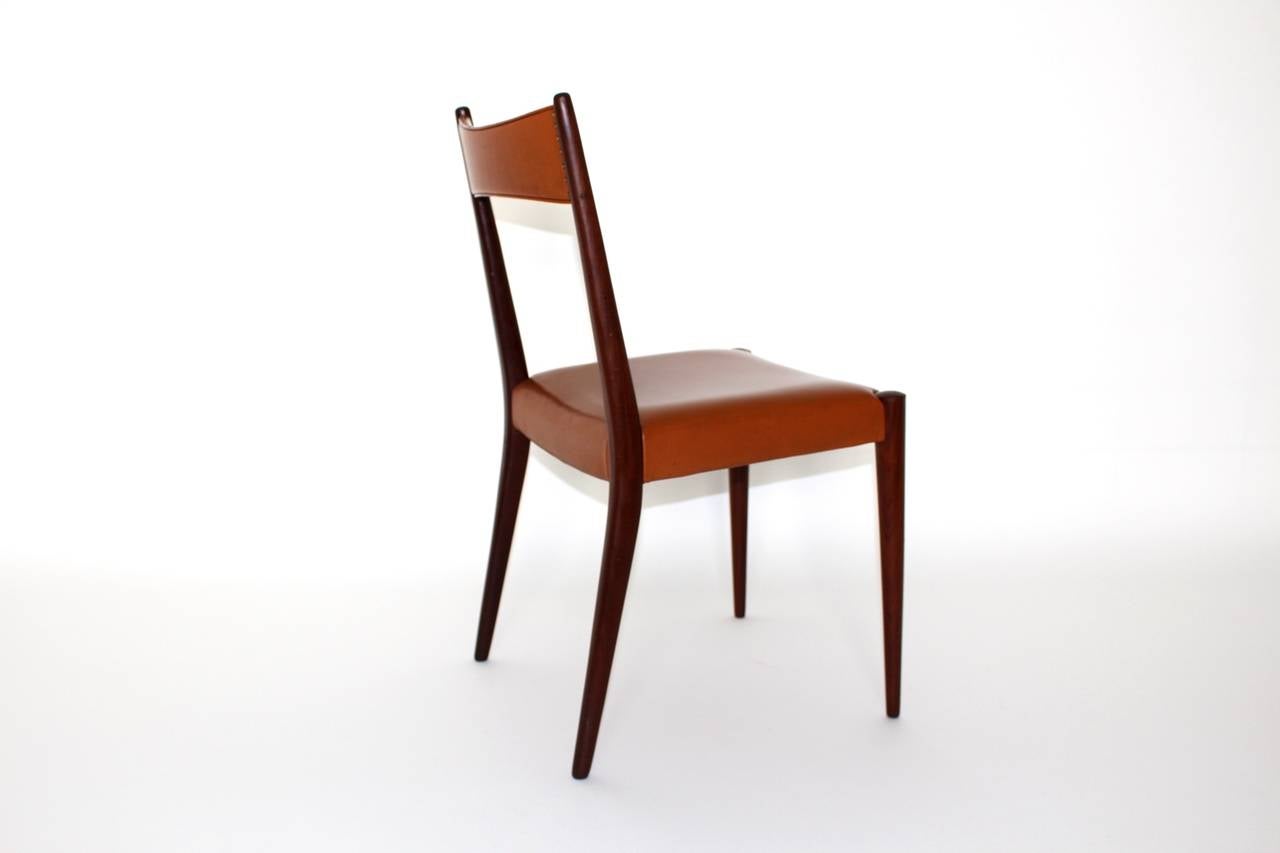 Faux Leather Mid-Century Modern Brown Beech Dining Chairs by Anna-Lülja Praun, Austria, 1953