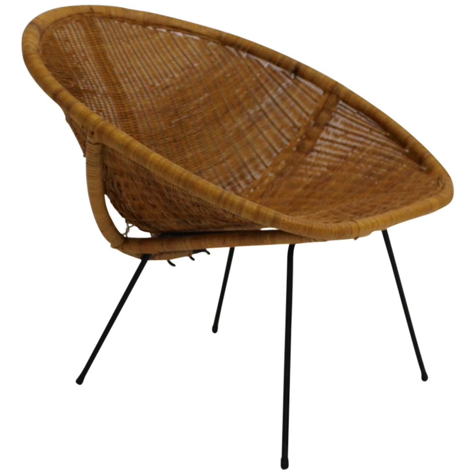 Mid Century Modern Vintage  Rattan Club Chair France 1950s For Sale