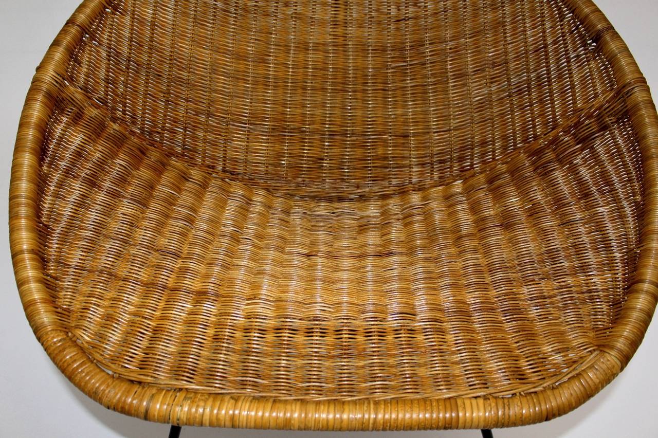 Lacquered Mid Century Modern Vintage  Rattan Club Chair France 1950s For Sale