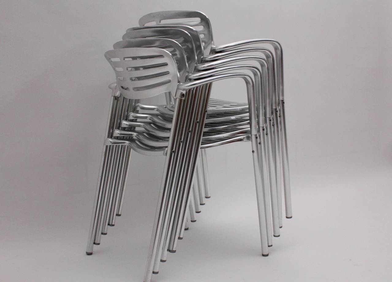 Spanish Postmodern Metal Vintage Aluminum Patio Chairs Toledo Jorge Pensi  Spain 1980s For Sale