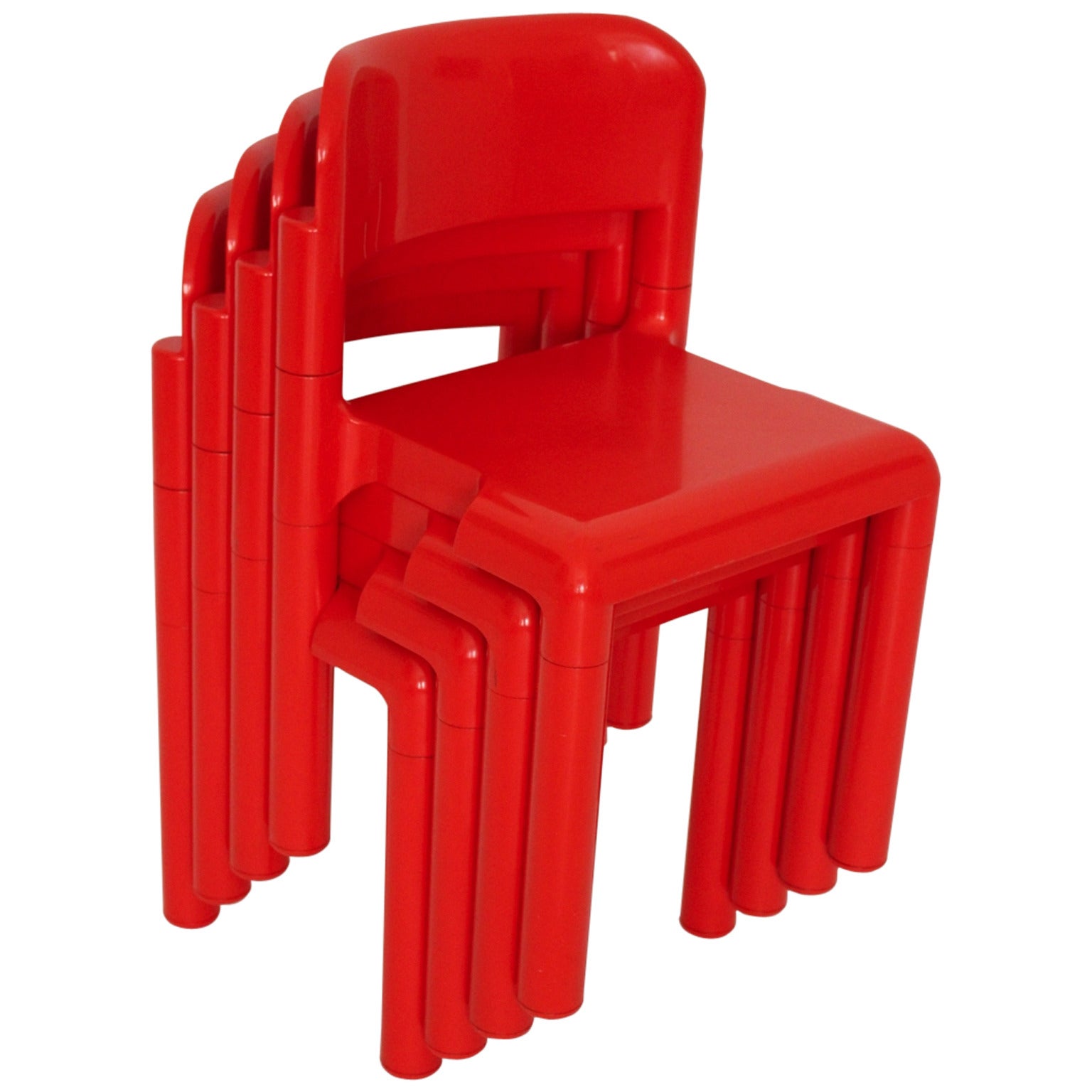 Red Space Age Vintage Set of Four Plastic Chairs by Eero Aarnio, 1970s