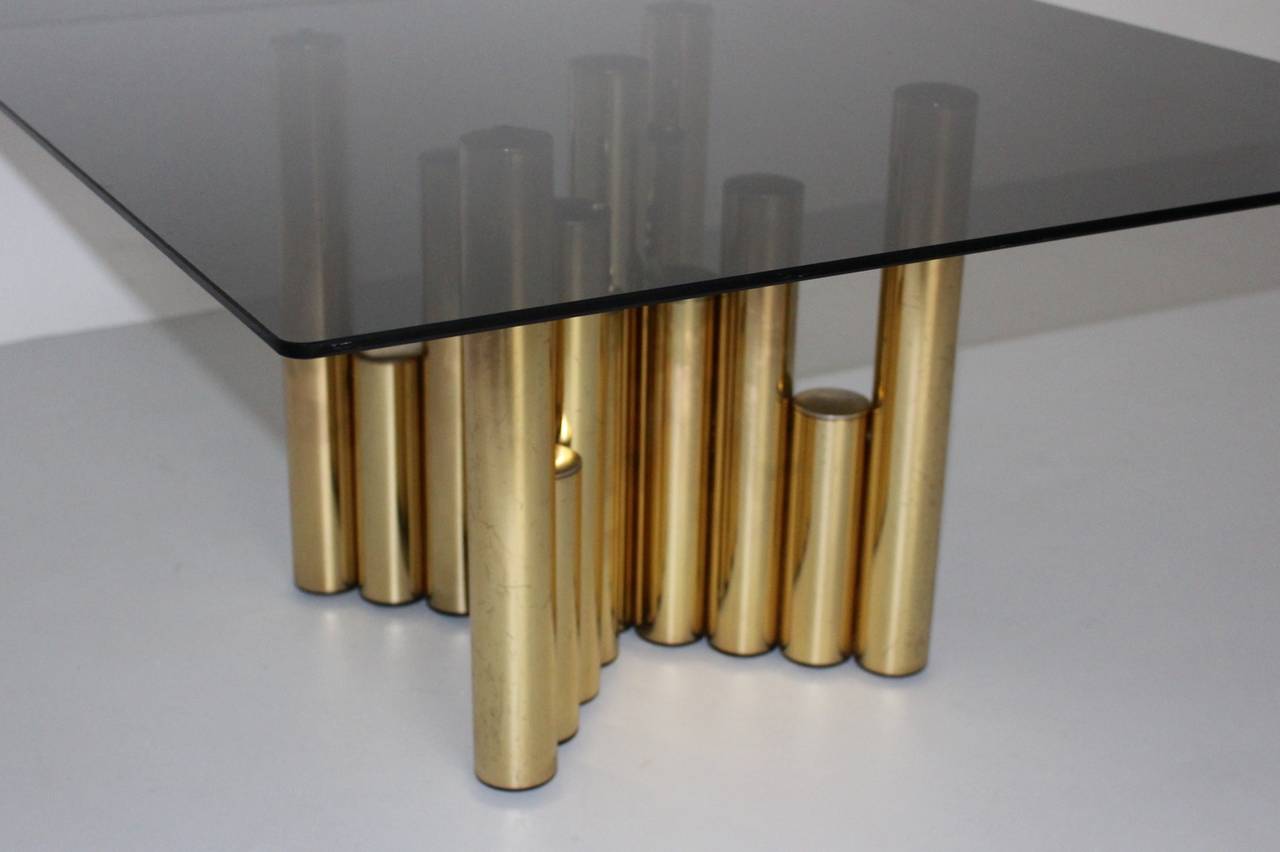 Plated  Mid Century Modern Brass Vintage Coffee Table Sofa Table model Manhattan 1960s For Sale