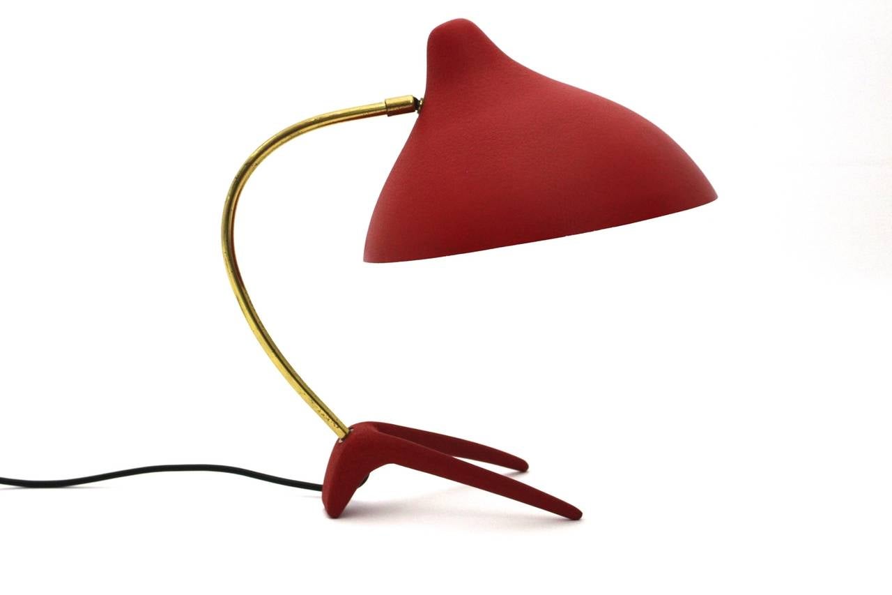 Mid Century Modern Red Louis Kalff Vintage Table Light 1950s Philips Netherlands In Good Condition For Sale In Vienna, AT