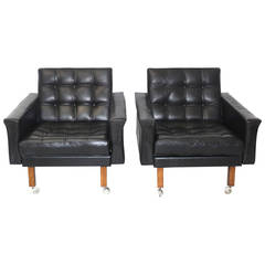 Black Leather Pair of Armchairs by Johannes Spalt circa 1959 Austria 8