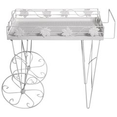 Mid Century Modern White Vintage Metal Bar Cart or Serving Table 1950s Italy