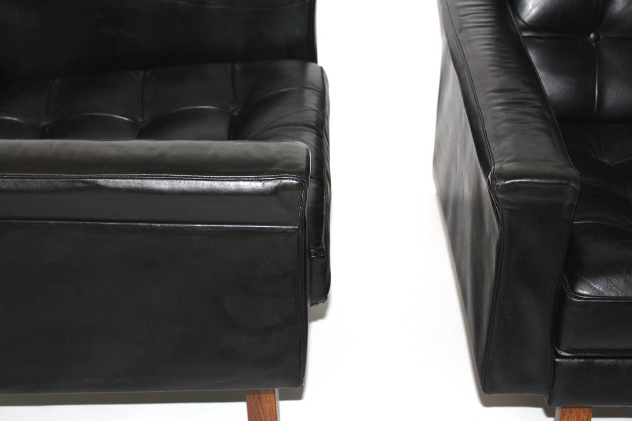 Mid-20th Century Mid Century Modern Black Leather Vintage Armchairs Johannes Spalt Austria c 1959 For Sale