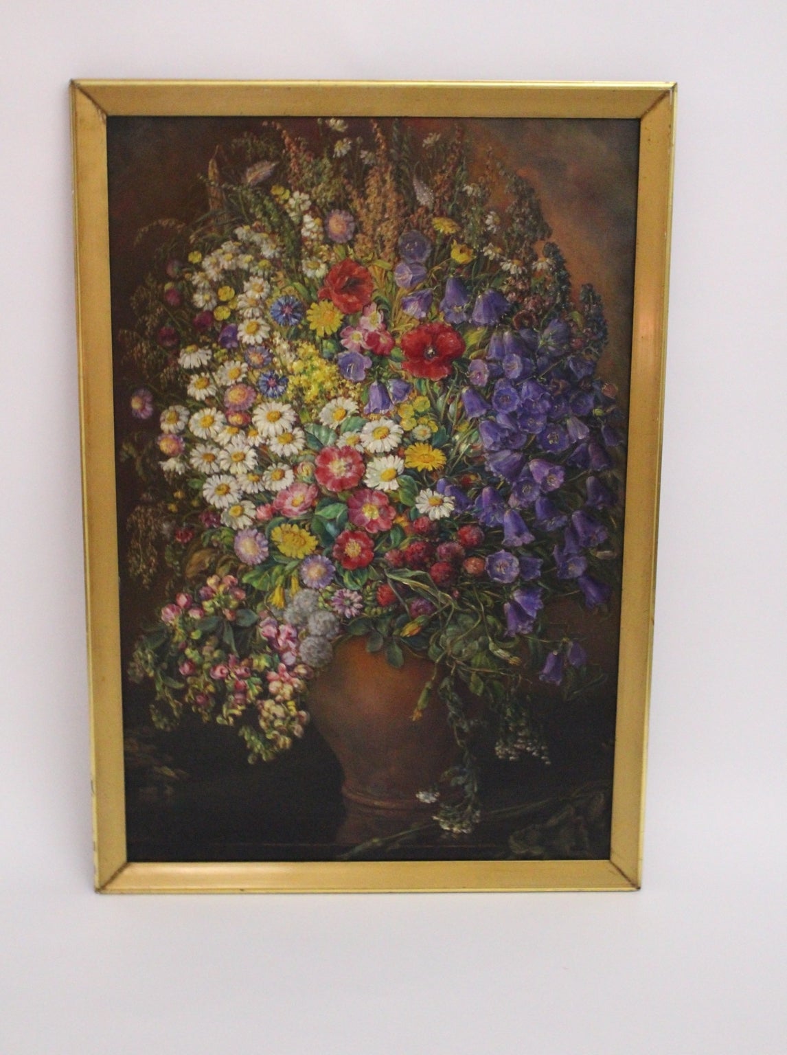 Art Deco Vintage Painting Oil on Canvas Field Flowers by Emil Fiala