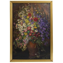 Art Deco Vintage Painting Oil on Canvas Field Flowers by Emil Fiala 1933, Vienna