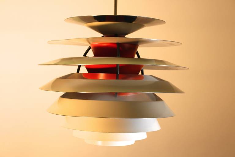 Lacquered Scandinavian Modern Vintage White Metal Chandelier Poul Henningsen Denmark For Sale