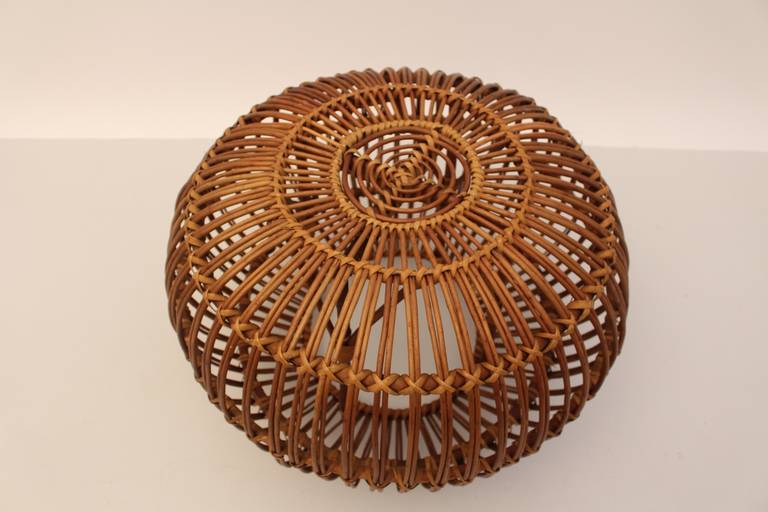 Italian Mid-Century Modern Vintage Rattan Pouf Stool Franco Albini Italy, 1950s For Sale