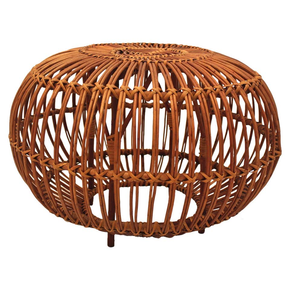 Mid-Century ModWicker Ottoman, Stool or Side Table 'D'