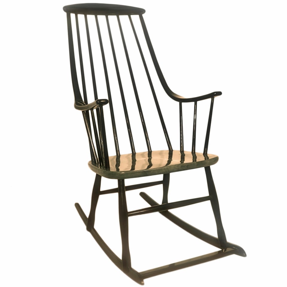 Scandinavian Modern Black Vintage Rocking Chair by Lena Larsson, Sweden, 1958 For Sale