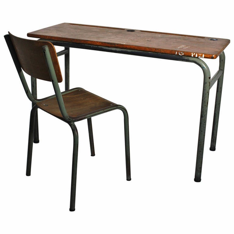 Industrial School Desk with a Chair in the Style of Jean Prouve France