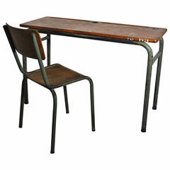 Industrial School Desk with a Chair in the Style of Jean Prouve France c1940 11