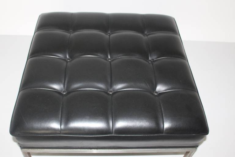 Steel Mid-Century Modern Vintage Black Leather Metal Stool Johannes Spalt Austria 1961 For Sale