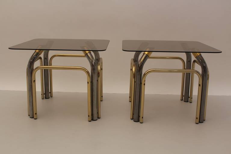 Italian Mid Century Modern Vintage Metal Glass Coffee Table, Italy, 1970´s For Sale