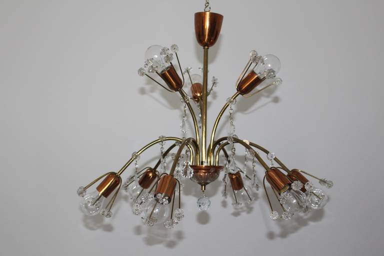 Mid-Century Modern  Mid Century Modern Vintage Chandelier Emil Stejnar 1950 Austria Copper Brass For Sale