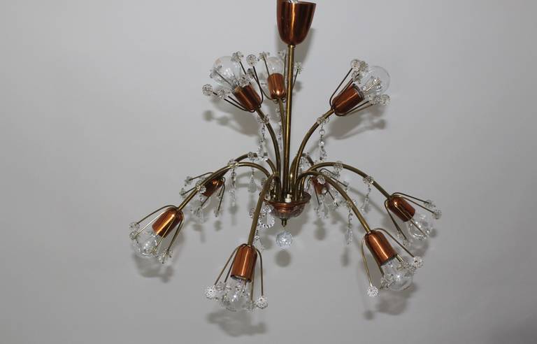 Austrian  Mid Century Modern Vintage Chandelier Emil Stejnar 1950 Austria Copper Brass For Sale