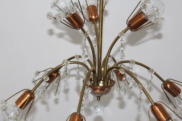 Lacquered  Mid Century Modern Vintage Chandelier Emil Stejnar 1950 Austria Copper Brass For Sale