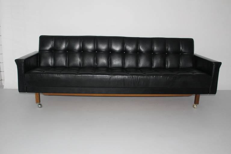 Mid-Century Modern Black Leather Vintage Mid Century Daybed by Johannes Spalt  Austria, circa 1959 For Sale