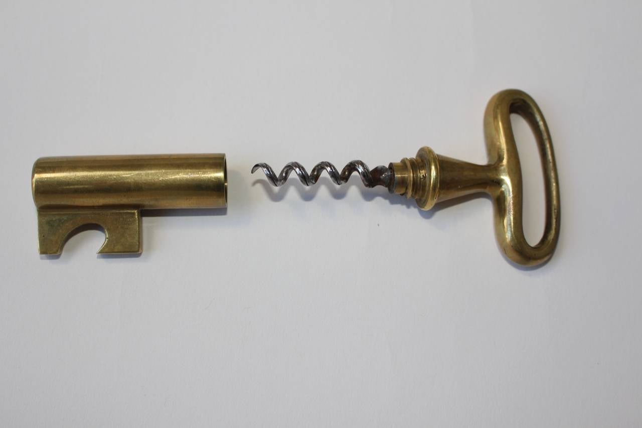 Austrian Mid Century Modern Vintage Brass Key Corkscrew by Carl Auböck Austria circa 1950 For Sale