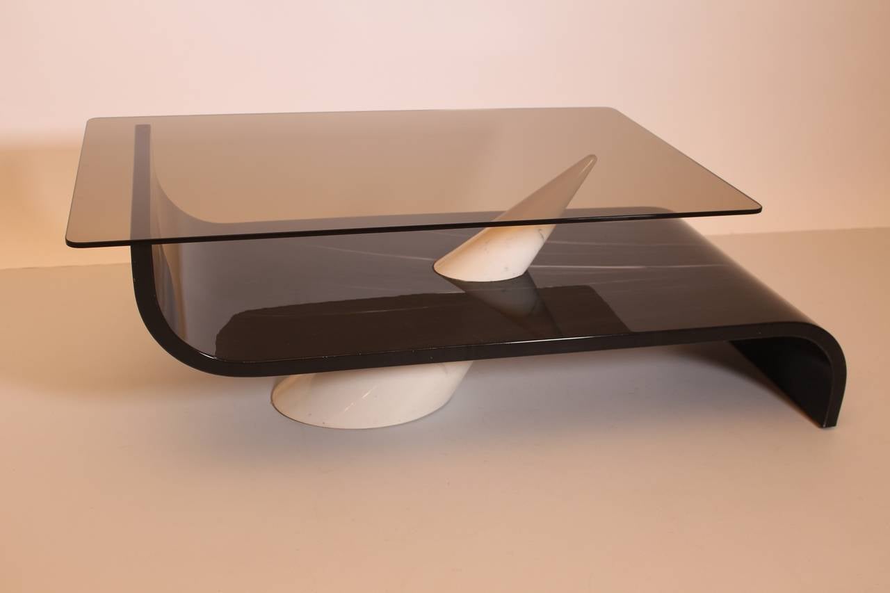 Italian Mid Century Modern Vintage Grey White Glass Ceramic Coffee Table c 1970 Italy For Sale