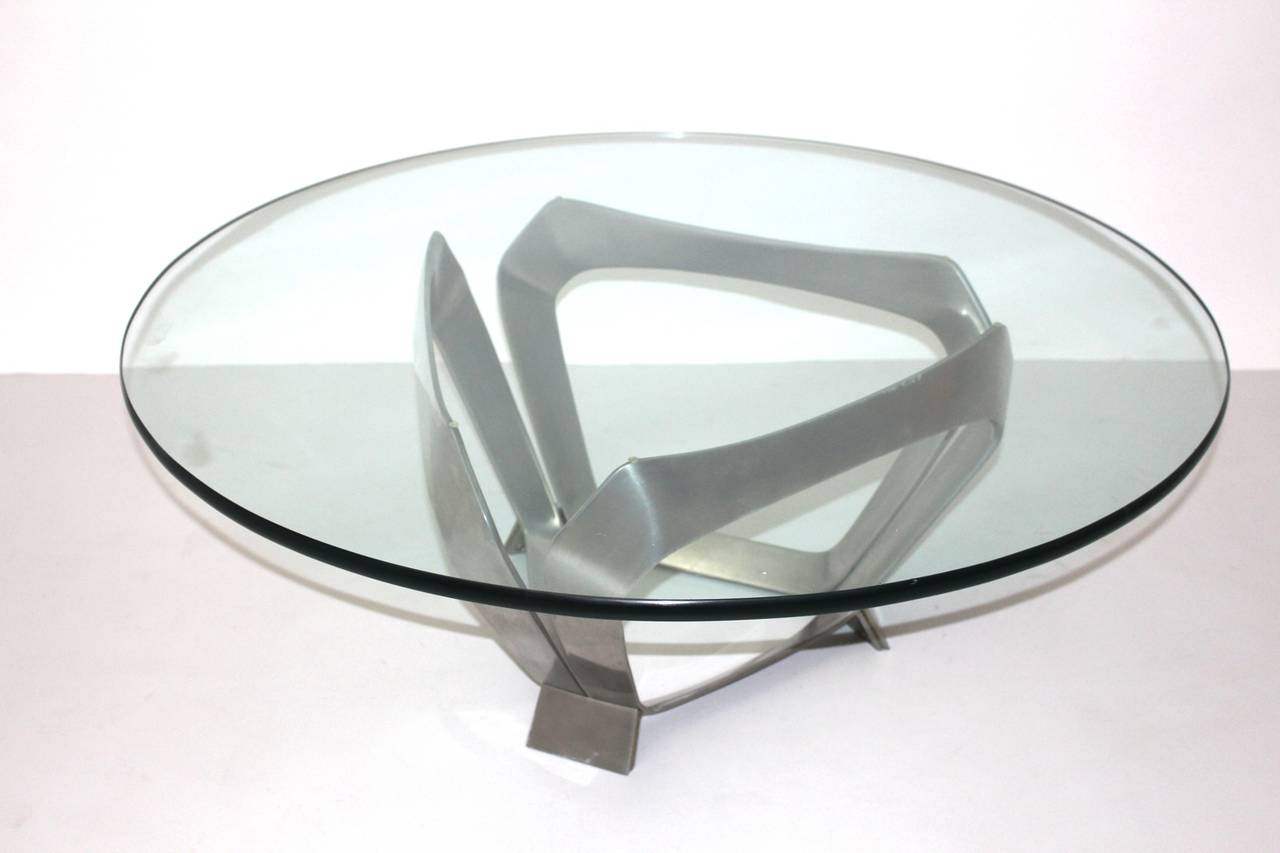 Mid-Century Modern Modernist Aluminum Glass Vintage Coffee Table by Knut Hesterberg, Germany, 1970  For Sale