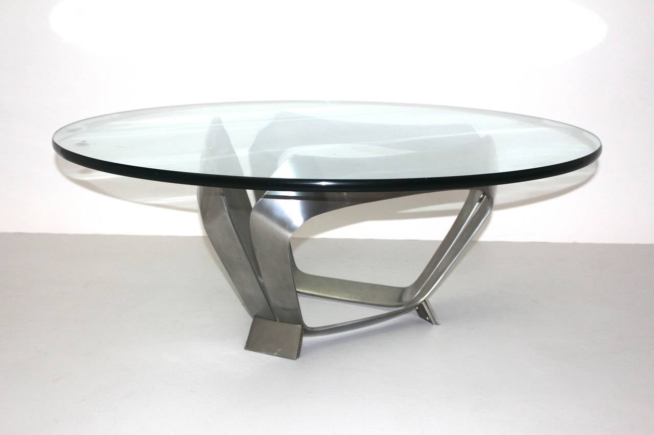 Fine XX secolo Tavolino vintage modernista in alluminio e vetro di Knut Hesterberg, Germania, 1970 in vendita