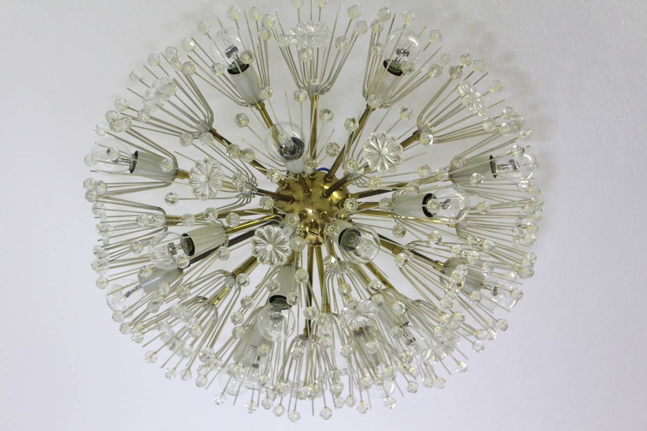 Mid-Century Modern Lucite flowers and crystals Brass Emil Stejnar Flush Mount Vienna  Austria